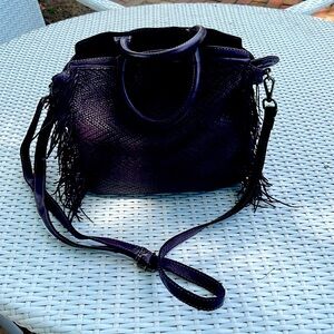 Latico Grit Fringe Bag in Purple/Eggplant/Aubergine